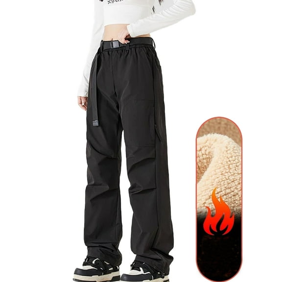 Men's Women's Cargo Pants, Velvet-lined Outdoor Hiking Pants for Winter, Waterproof Windproof