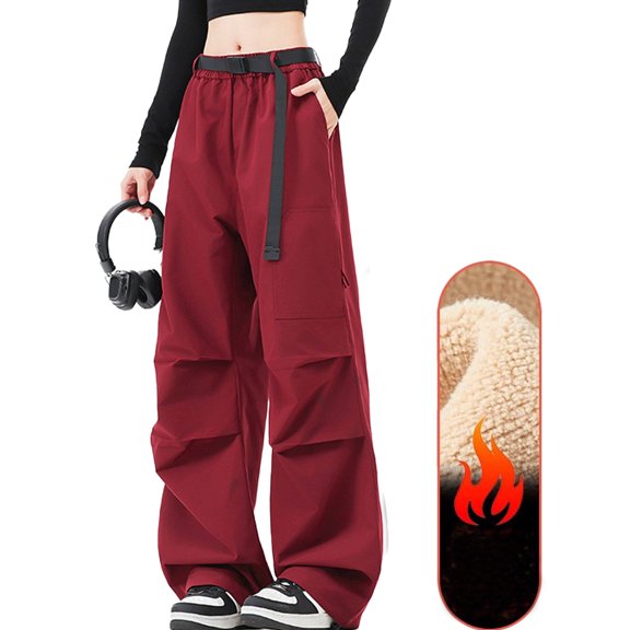 Men's Women's Cargo Pants, Velvet-lined Outdoor Hiking Pants for Winter, Waterproof Windproof