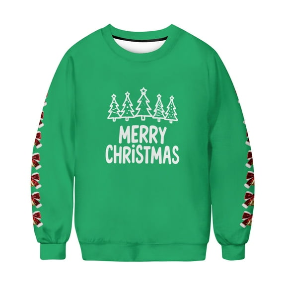 Men's and Women's Casual Christmas Printed Long Sleeve Fleece Sweatshirts - Thick and Warm Round Neck Design for Holiday Season and Winter Wear,Green,XL