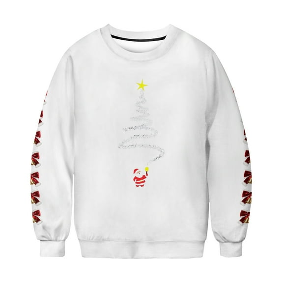 Men's and Women's Casual Christmas Printed Long Sleeve Fleece Sweatshirts - Thick and Warm Round Neck Design for Holiday Season and Winter Wear,White,M