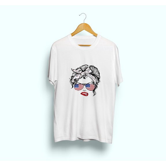 Men’s & Women’s Casual Short Sleeve T-Shirt - Patriotic Woman Sunglasses Bandana pattern Comfortable & Breathable Casual T-Shirt for Everyday Wear