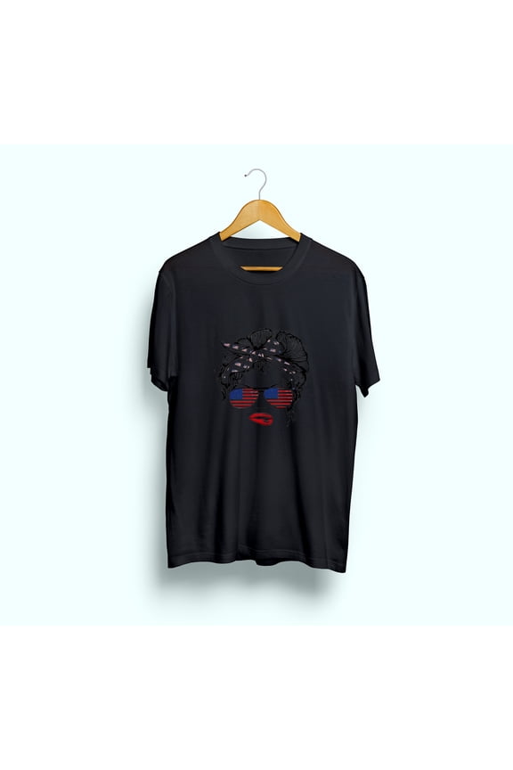 Men’s & Women’s Casual Short Sleeve T-Shirt - Patriotic Woman Sunglasses Bandana pattern Comfortable & Breathable Casual T-Shirt for Everyday Wear