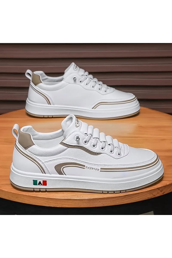 Men's& Women's Casual Sneakers with Durable Upper, Sole& Italian Flag Patch- Beige& Brown- Low-Top Lace-Up Shoes All-Season Comfort for Commuting, Outdoor& Casual Attire