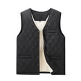thumbnail image 1 of Men's and Women's Casual Solid Color Embossed Checkered Texture V-neck Zipper Fleece Warm Sleeveless Cotton Vest, Unisex Vest for Style and Warmth,Black,2XL, 1 of 6