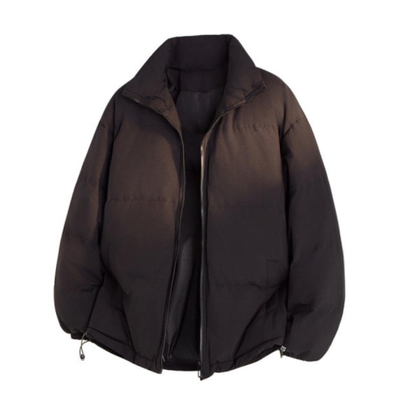 Men's and Women's Casual Solid Color Stand Up Collar Jackets, Loose and Thick Cotton-Padded Jackets, Warm and Comfortable for Winter Seasons,Black,2XL
