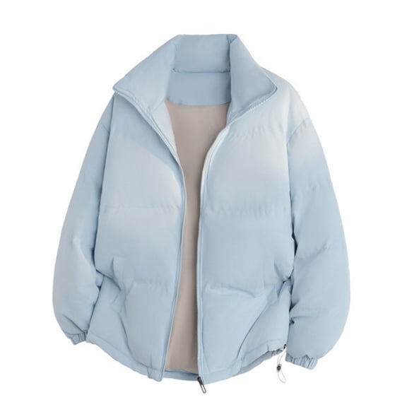Men's and Women's Casual Solid Color Stand Up Collar Jackets, Loose and Thick Cotton-Padded Jackets, Warm and Comfortable for Winter Seasons,Light Blue,M