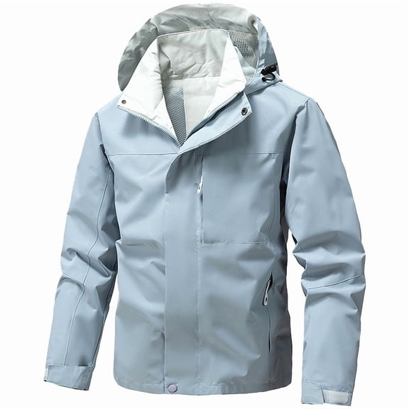 Men's and Women's Casual Solid-color Outdoor Sports Jackets with Hooded Windbreaker Design, Men's Windproof and Waterproof Jacket for Adventure,Sky Blue,M