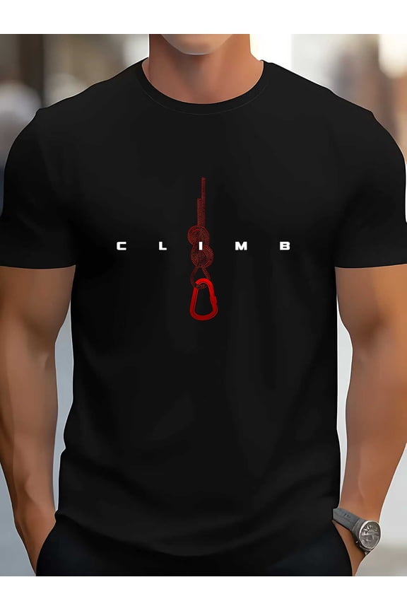 Men's & Women's Climbing T-Shirt - Bold CLIMB Graphic Tee with Red Hook Design - All-Season Gym & Outdoor Climbing Shirt - Black Crewneck Top for Climbers - Casual Streetwear Apparel