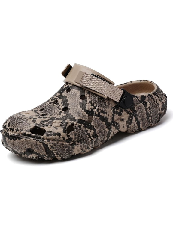Men's Women's Clogs Slip On Waterproof Garden Shoes, Snake Printed Lightweight Non-Slip Comfort Mules with Adjustable Strap for Outdoor Indoor