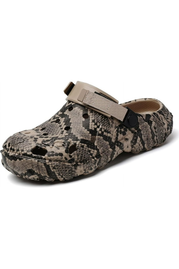 Men's Women's Clogs Slip On Waterproof Garden Shoes, Snake Printed Lightweight Non-Slip Comfort Mules with Adjustable Strap for Outdoor Indoor