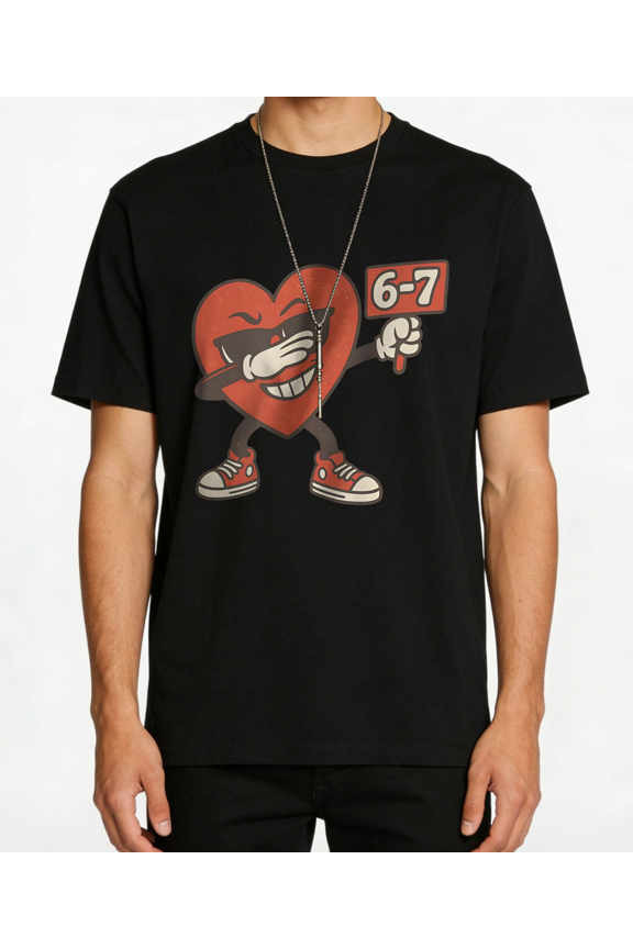 Men's Women's Cool Heart Character Holding 67 Sign T-Shirt S-5XL