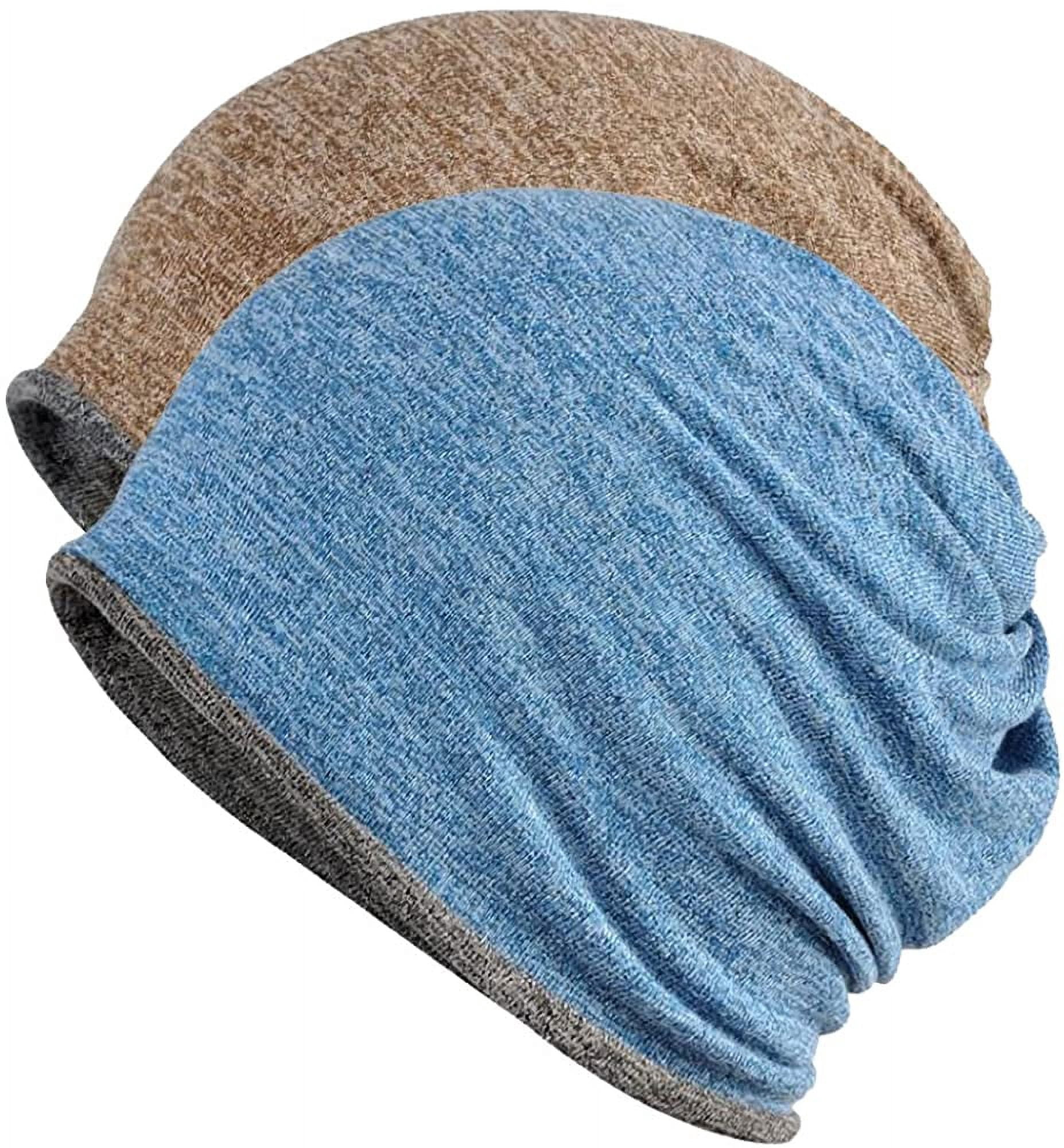 NYFASHION101 Two-Tone Cable Knit Beanie – Blue/Denim Slouchy Warm Winter Hat, Unisex - View #11