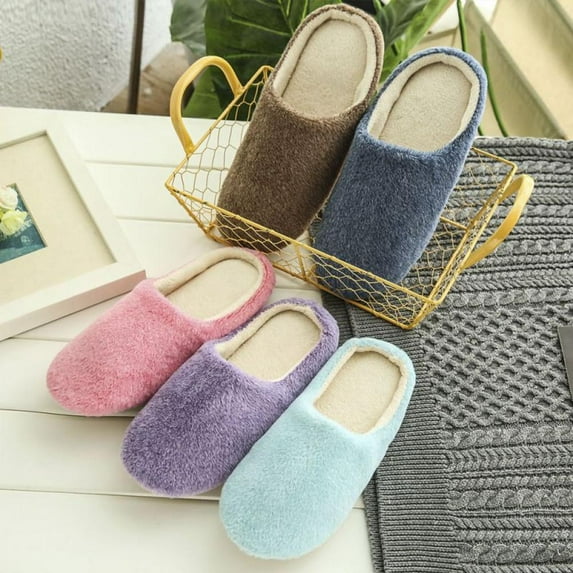 Men's Women's Cozy Fleece House Slippers Breathable Slip-on Indoor Shoes Winter Warm Slippers