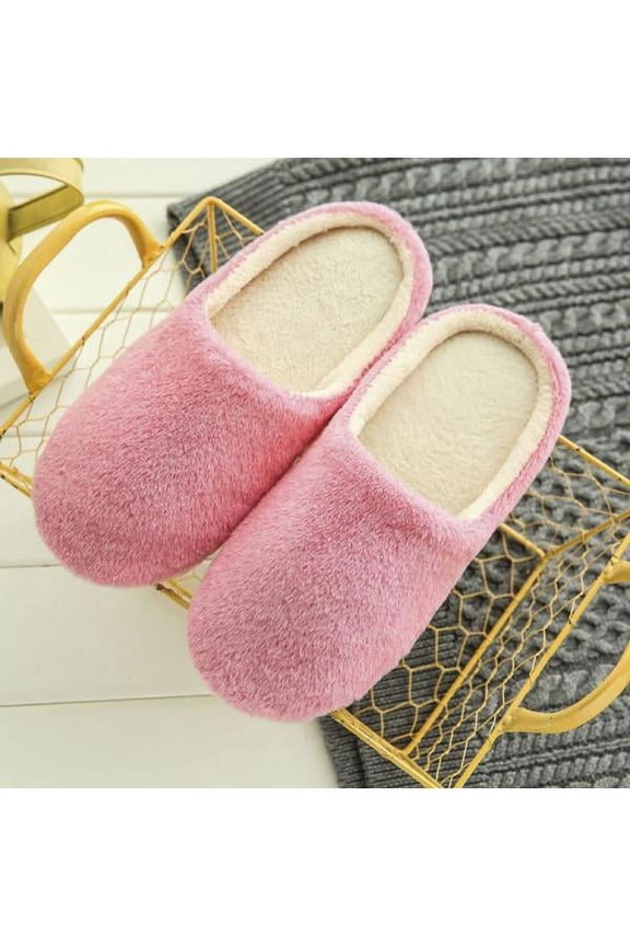 Men's Women's Cozy Fleece House Slippers Slip-on Shoes Winter Warm Flip Flops