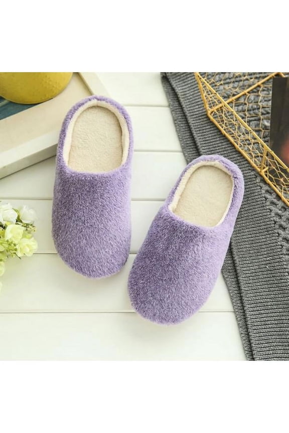 Men's Women's Cozy Fleece House Slippers Slip-on Shoes Winter Warm Flip Flops
