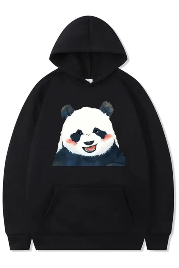 Men's & Women's Cute Panda Face & Paw Print Hooded Sweatshirt - Soft Lightweight Pullover Hoodie with Full-Zoom Panda Design, Unisex Casual Gym Wear, Machine Washable Retro Sweater (Black) for Univer