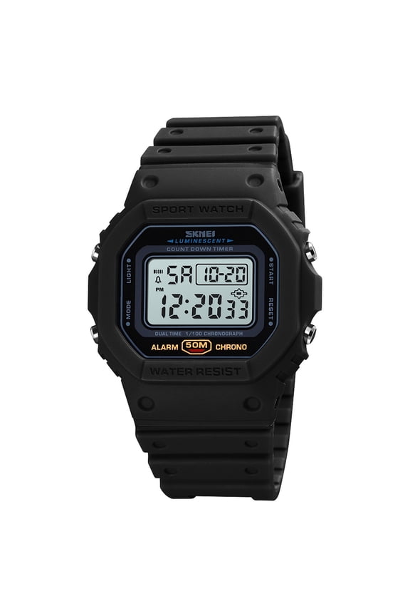 Men's Women's Digital Sport Watch, Black, 50M Waterproof, Chronograph, Alarm, Countdown Timer, Dual Time, LED Backlight