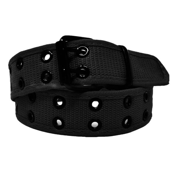 Men's Women's Double Grommet 2 Hole Belts Canvas Web Solid Casual Belt Black Size L