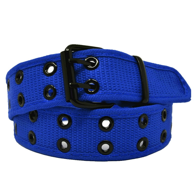 Men s Women s Double Grommet 2 Hole Belts Canvas Web Solid Casual Belt Blue Size M Walmart