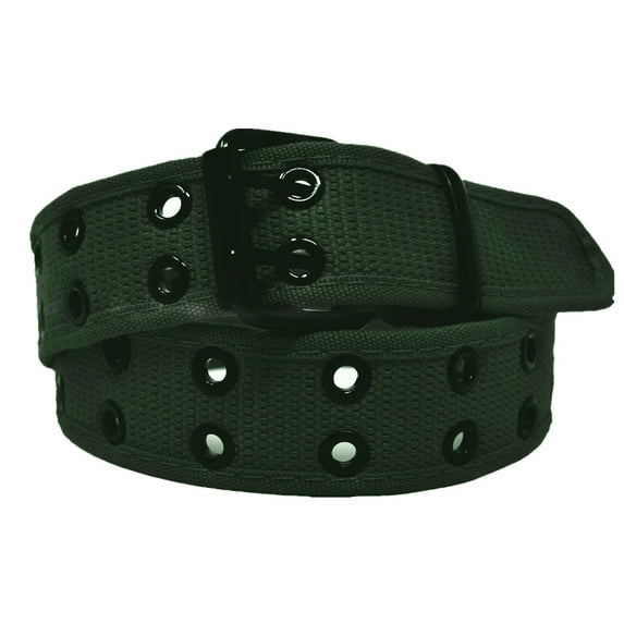 Men's Women's Double Grommet 2 Hole Belts Canvas Web Solid Casual Belt Deep Green Size L