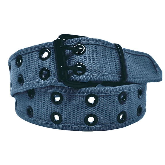 Men's Women's Double Grommet 2 Hole Belts Canvas Web Solid Casual Belt Gray Size XL