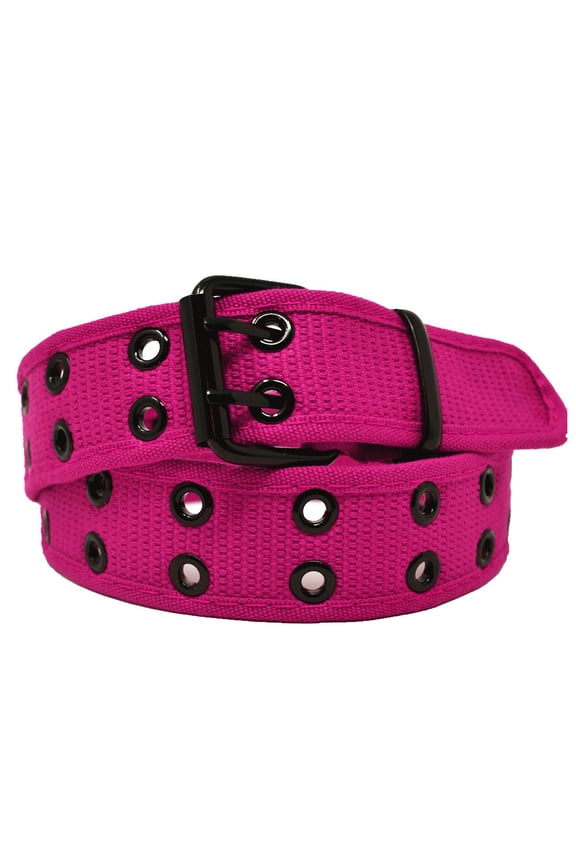 Men's Women's Double Grommet 2 Hole Belts Canvas Web Solid Casual Belt Hot Pink Size M