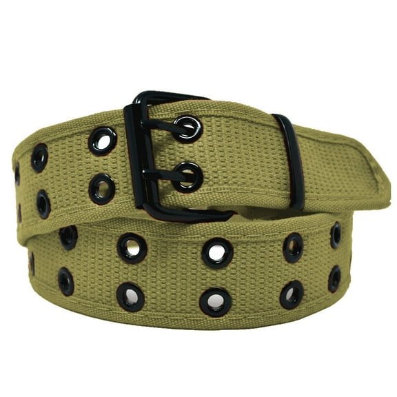 Men's Women's Double Grommet 2 Hole Belts Canvas Web Solid Casual Belt Khaki Size XL