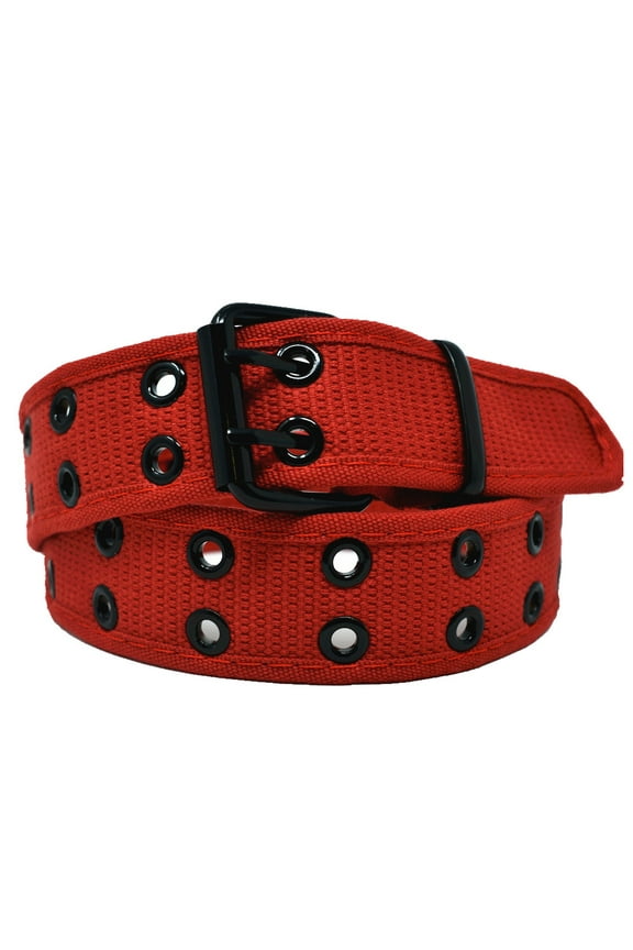 Men's Women's Double Grommet 2 Hole Belts Canvas Web Solid Casual Belt Red Size L
