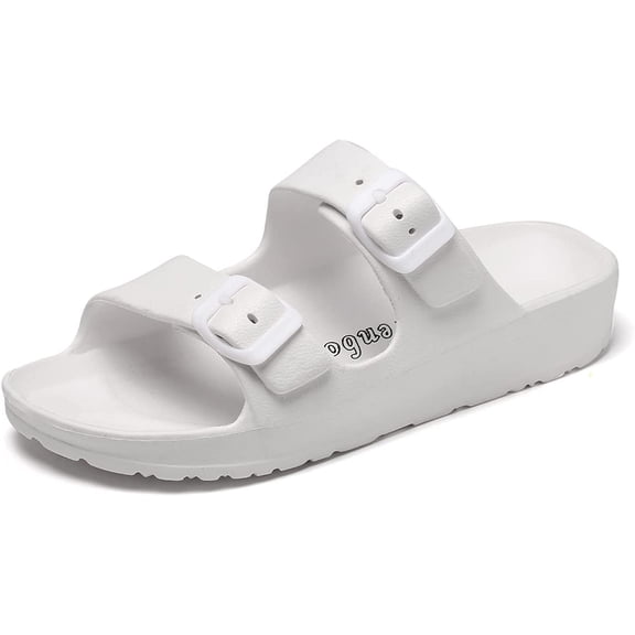 Men's Women's EVA Flat Sandals Adjustable Double Buckle Rubber Slide Sandals