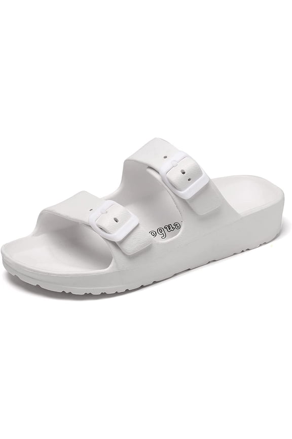 Men's Women's EVA Flat Sandals Adjustable Double Buckle Rubber Slide Sandals