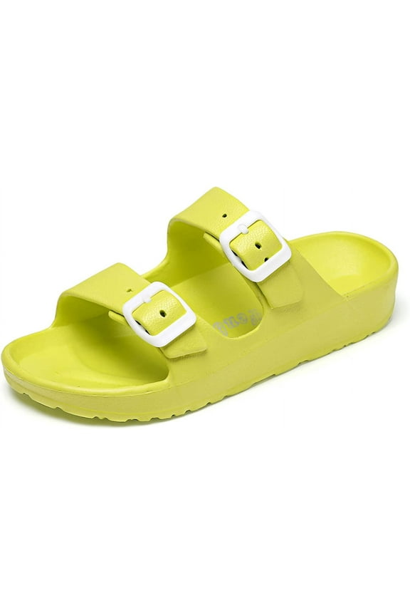 Men's Women's EVA Flat Sandals Adjustable Double Buckle Rubber Slide Sandals