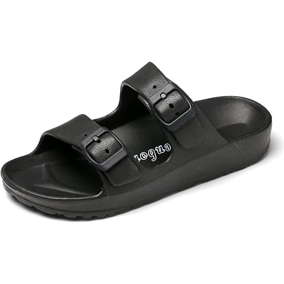 Men's Women's EVA Flat Sandals Adjustable Double Buckle Rubber Slide Sandals