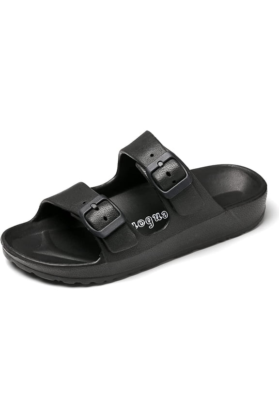 Men's Women's EVA Flat Sandals Adjustable Double Buckle Rubber Slide Sandals