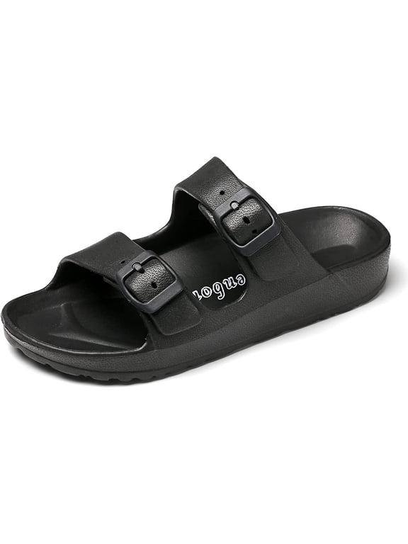 Men's Women's EVA Flat Sandals Adjustable Double Buckle Rubber Slide Sandals