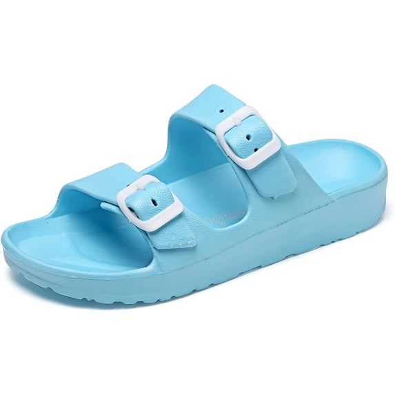 Men's Women's EVA Flat Sandals Adjustable Double Buckle Rubber Slide Sandals