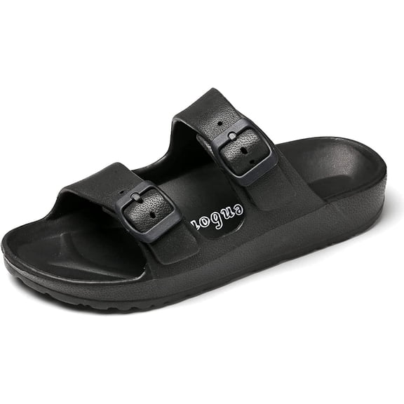 Men's Women's EVA Flat Sandals Adjustable Double Buckle Rubber Slide Sandals