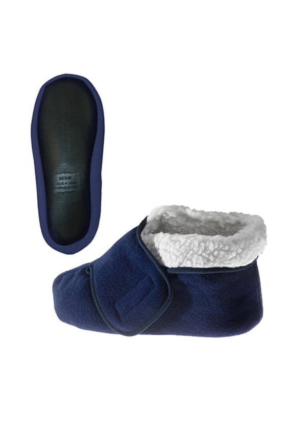 Men’s & Women’s Extra Wide Soft Fleece Diabetic Bootie Slippers for Seniors, L, Navy