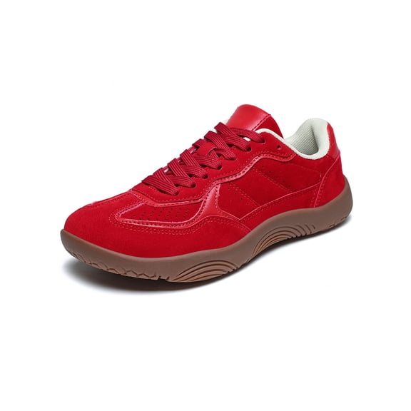 Men's Women's Fashion Sneakers Suede Retro Lace-up Walking Shoes Low Top Lightweight Non-slip Casual Shoes Red 5.5 Men/6.5 Women