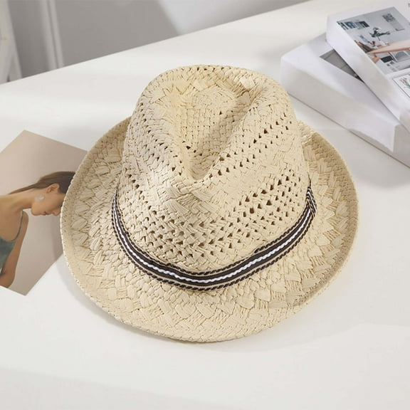 Men's & Women's Fashionable Sun Hat For Beach Vacation Striped Patchwork Jazz Hat For Adults Hat Women Hiking Fedora for Women Summer Sunshade Hat Women Rain Hat Women Fedora Hats Big Hats Beach Hats