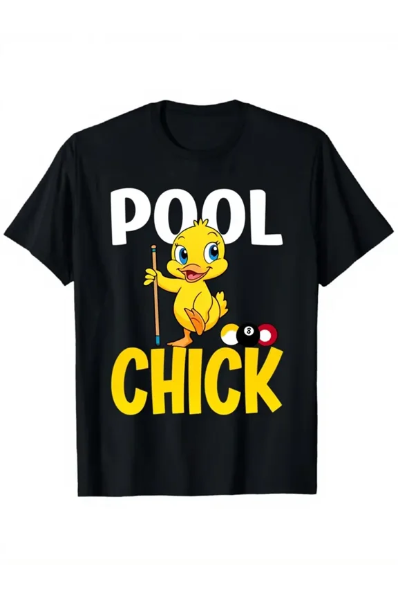 Men's & Women's Funny Pool Chick Billiards Graphic T-Shirt - Funny Pool Party Outfit with POOL CHICK & 8-Ball/Cue Stick Design - Soft Breathable Fabric for Casual & Game Nights