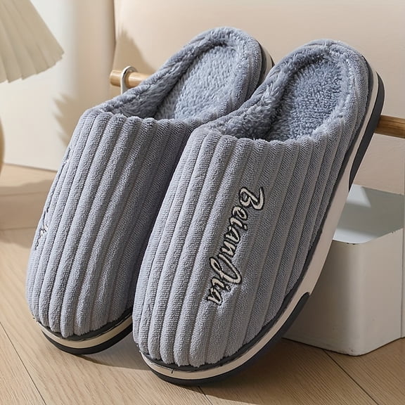 Men's & Women's Fuzzy Slip-On Slippers with Non-Slip Rubber Sole - Soft Warm Winter Indoor House Shoes, Cozy Couple's Slippers in Blue, Pink, Grey & Orange