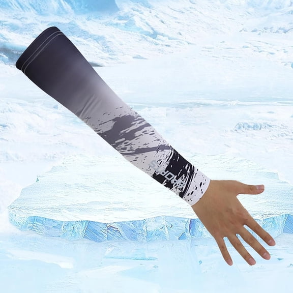 Men's Women's Gradient Ink Printed Ice Silk Sun Sleeves, Lengthened Breathable Cooling Arm Sleeves with Gel Grip, Quick Dry UV Defense Riding Driving Cycling Sleeves Black1