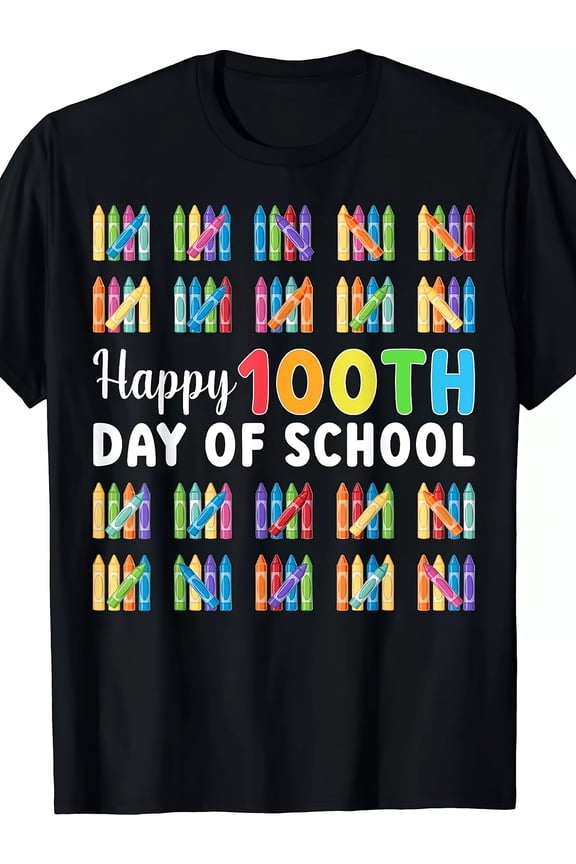 Men's & Women's Happy 100th Day of School T-Shirt - 100 Years School Milestone with Pencils, Books & Cable Gift for Boys, PLUS SIZE