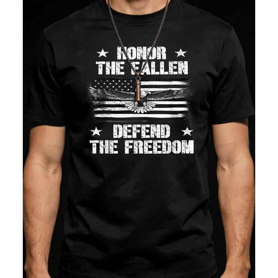 Men's Women's Honor The Fallen Defend The Freedom T-Shirt Eagle Flag S-5XL