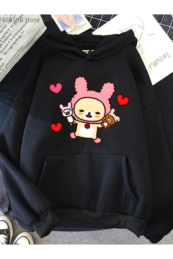 Men's & Women's  Hoodie - Cute Kawaii Anime Character Sweatshirt with , 50% Cotton 50% Polyester, Warm Hooded Jacket for Fall/Winter, Digital Sublimation Streetwear