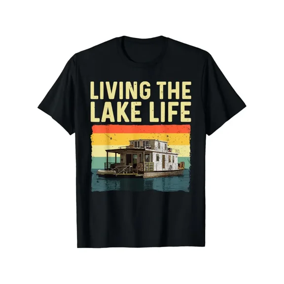 Men's & Women's Houseboat Captain T-Shirt - Nautical Boat Design Short Sleeve Casual Round Neck Tee, All-Season Comfortable Wear for Sailing, Fishing, Houseboating & Outdoor