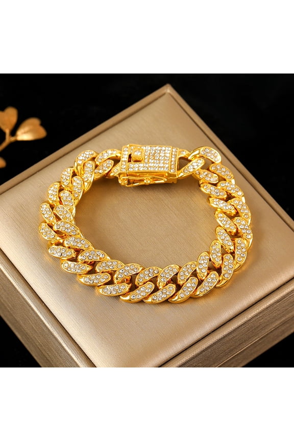 Men’s & Women’s Iced Out Cuban Link Bracelet, Full Pave Cubic Zirconia, Gold/Silver Tone, Hip Hop Style Fashion Jewelry