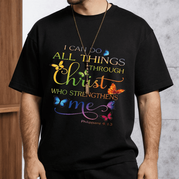Men's Women's Inspirational Christian Quote T-Shirt ButterfliesS-5XL