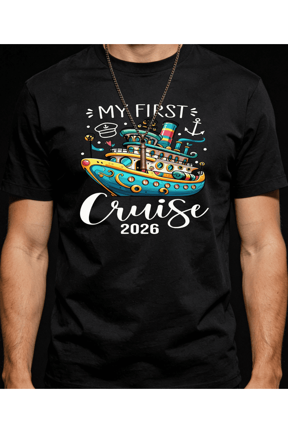 Men's Women's My First Cruise 2026 Cartoon Ship Graphic T-Shirt S-5XL