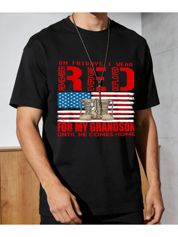 Men's Women's On Fridays I Wear Red Deployed Grandson T-Shirt S-5XL